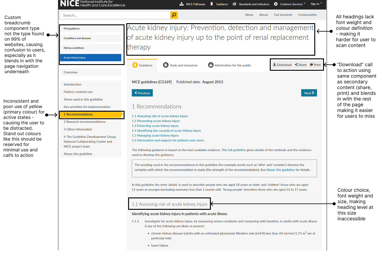 Before — existing NICE guidance interface